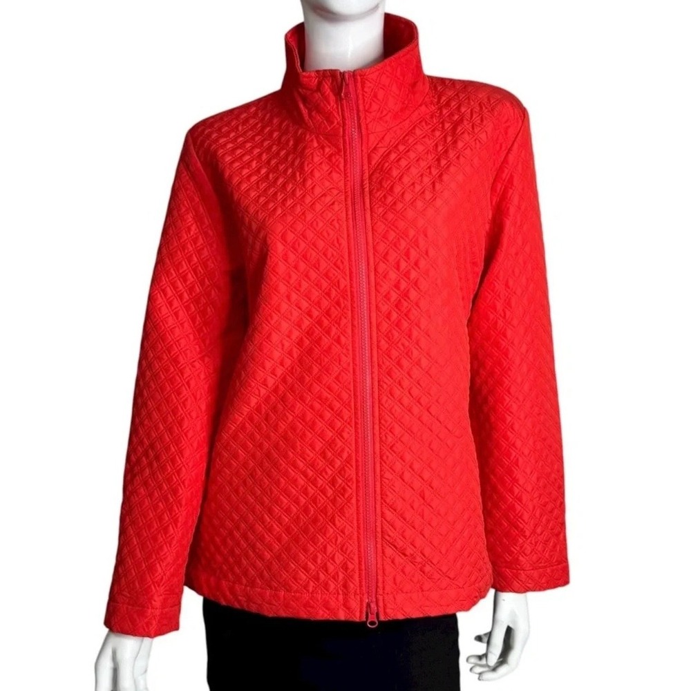 Harve Benard Red Quilted Mock Neck Full Zip Lightweight Jacket Womens